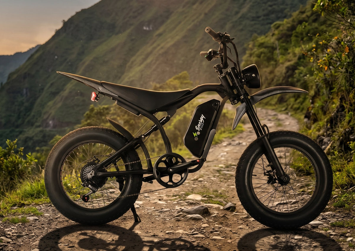 Bicicleta eléctrica DUNA 750W en un camino de montaña